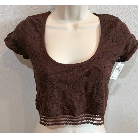 aerie Tops - Aerie Superchill Floral Lace Crop Top S Brown Fairycore boho y2k cottagecore NWT